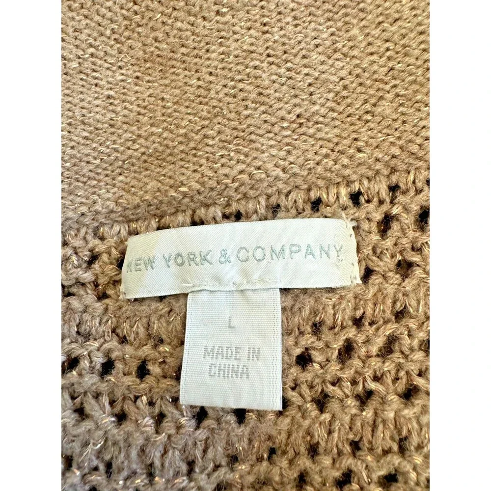 New York & Co Shimmery Cowl Sweater Sz L Open Knit Gold Thread Special Party - Picture 7 of 11